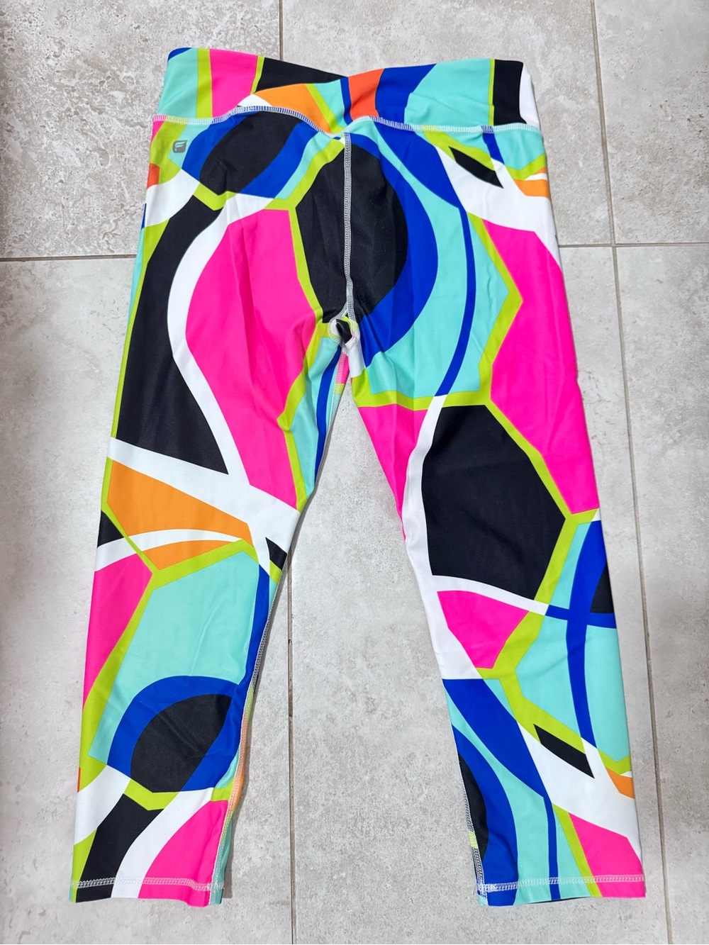 Fabletics Multicolor Geometric Capri Leggings - Pink, Black, Blue, Orange, Green
